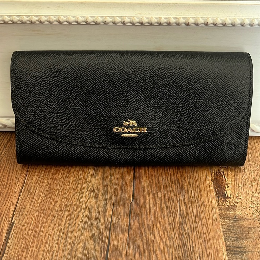 Coach Black Leather Envelope Wallet Gem